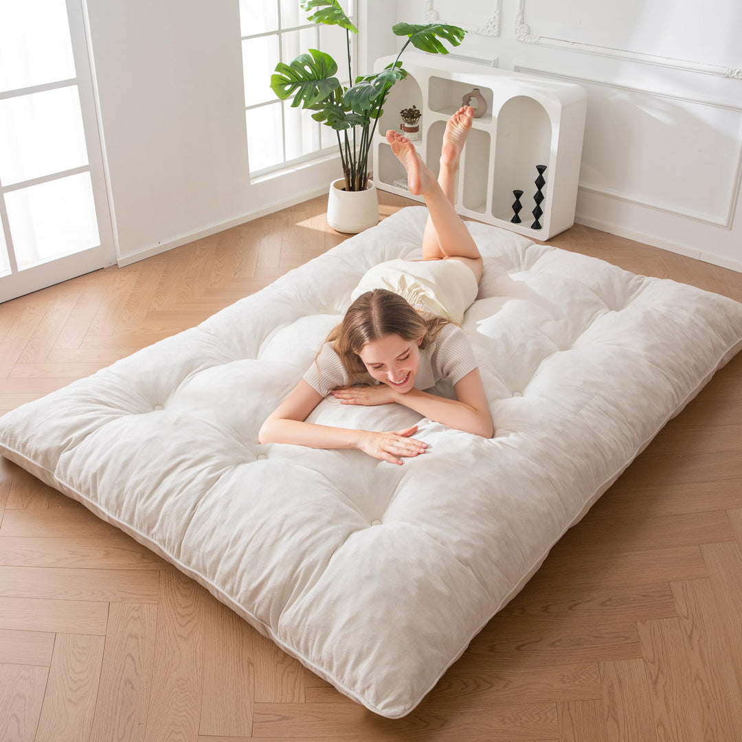 MAXYOYO Futon Matratze, Chenille-Stoff, 15cm Dick Bodenmatratze Verwendbar als Schlafsofa, Geknöpft