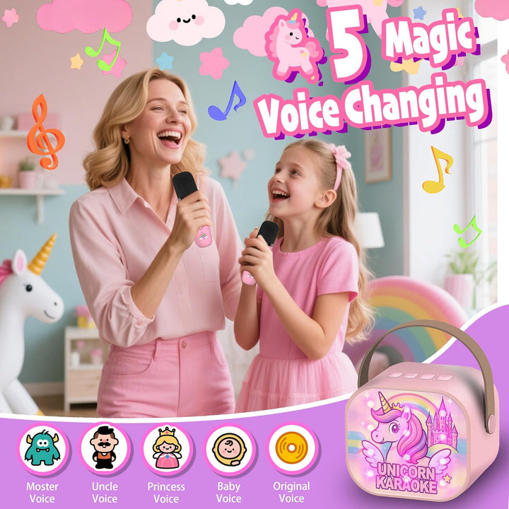 GirliGlee Einhorn Geschenke für Mädchen,Karaoke Maschine Kinder, Mini Bluetooth Karaoke Anlage mit 2