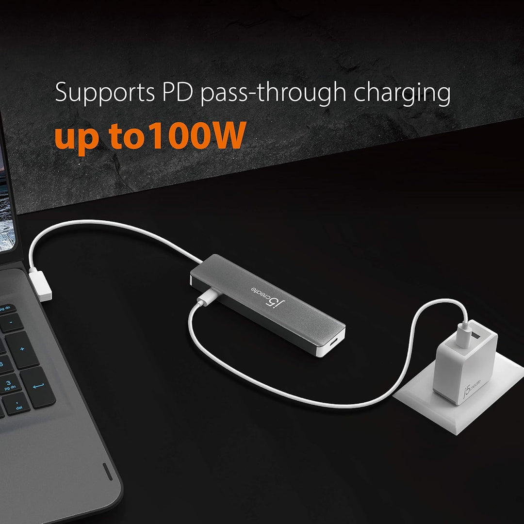 j5create USB-C Gen 2 Hub- Enthält HDMI 4K, USB-A 3.1, Typ-C 3.1, Ethernet und MicroSD/SD 4.0 - Unter