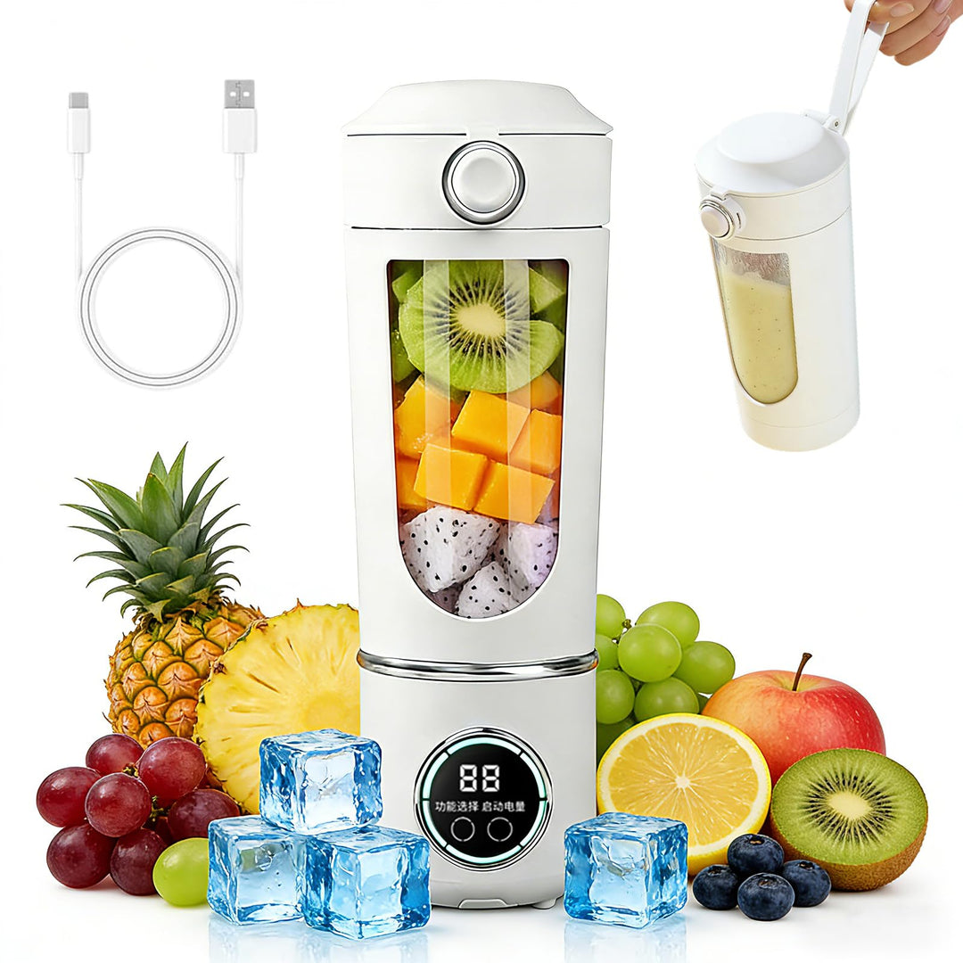 Tragbarer Mixer Smoothie Maker, 700 ml Kleiner Entsafter, Typ-C Wiederaufladbar, mit 12 Rostfreien K