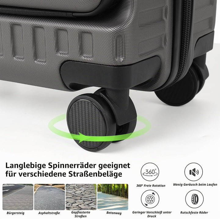 TANTOMI Handgepäck Koffer mit Laptopfach, 20 Zoll Hartschalenkoffer, Leichter ABS-Rollkoffer, Reisek