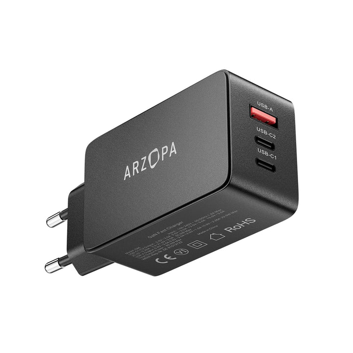 ARZOPA USB C Ladegerät 65W USB-C Netzteil GaN Charger 3-Port Schnellladegerät PPS Mehrfach Ladegerät