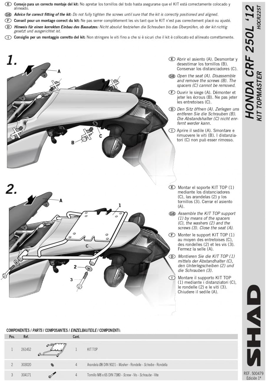 H0cr22st - kofferhalterungen, dübel, befestigungen top master kompatibel mit honda crf 250l 2012-201
