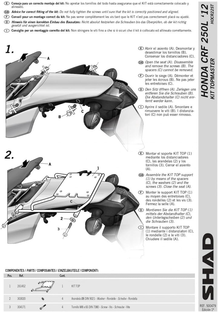 H0cr22st - kofferhalterungen, dübel, befestigungen top master kompatibel mit honda crf 250l 2012-201