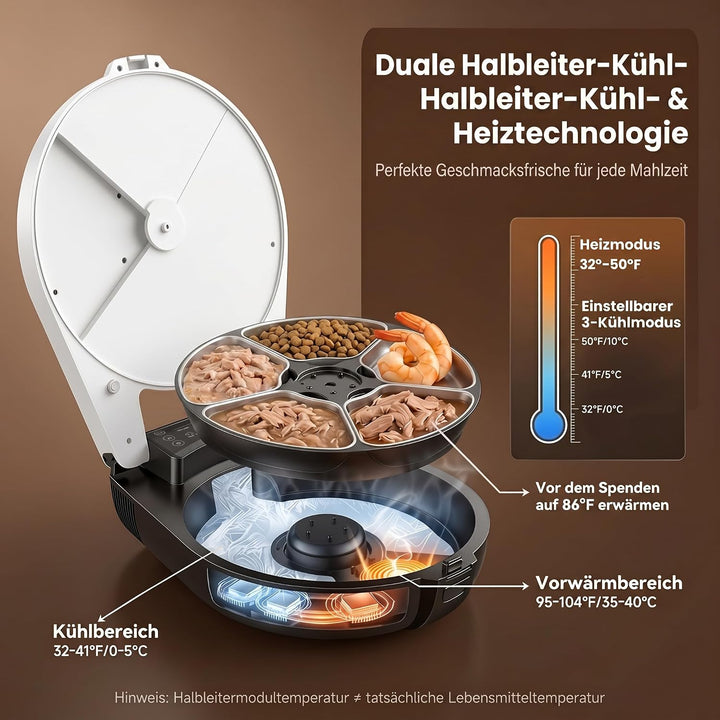 Futterautomat Katze Nassfutter mit Halbleiter-Kühlung & Heizung, 3 Tage Frisch Nassfutterautomat für