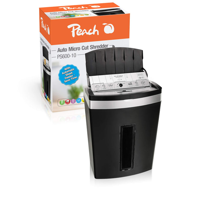 Peach PS600-10 Mikroschnitt Aktenvernichter | 90 Blatt | 20 Liter/250 DIN A4 | 3 x 10 mm Partikelgrö