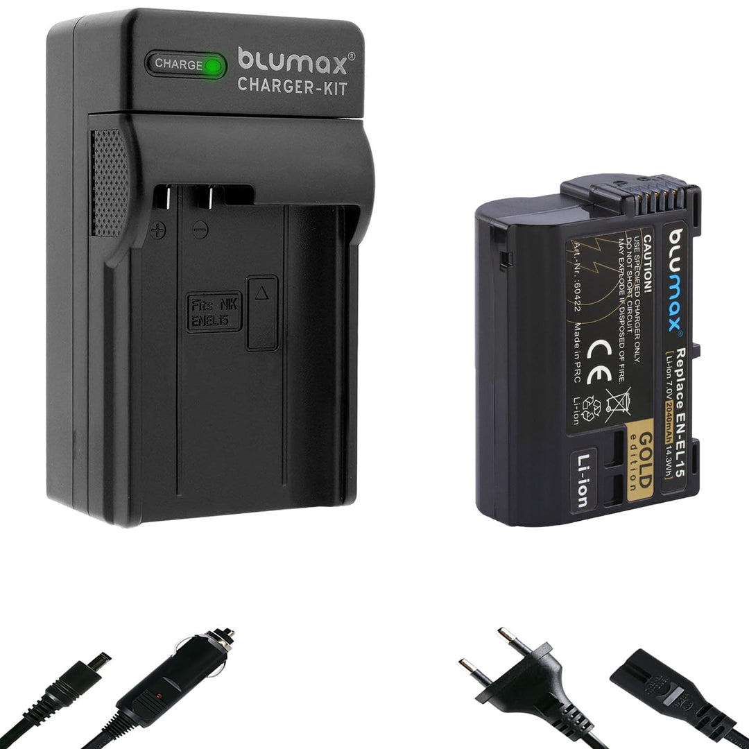 Blumax Akku kompatibel mit Nikon EN-EL15 [ 2040mAh ] + Charger EN-EL15c EN-EL15b EN-EL15a für D500 D