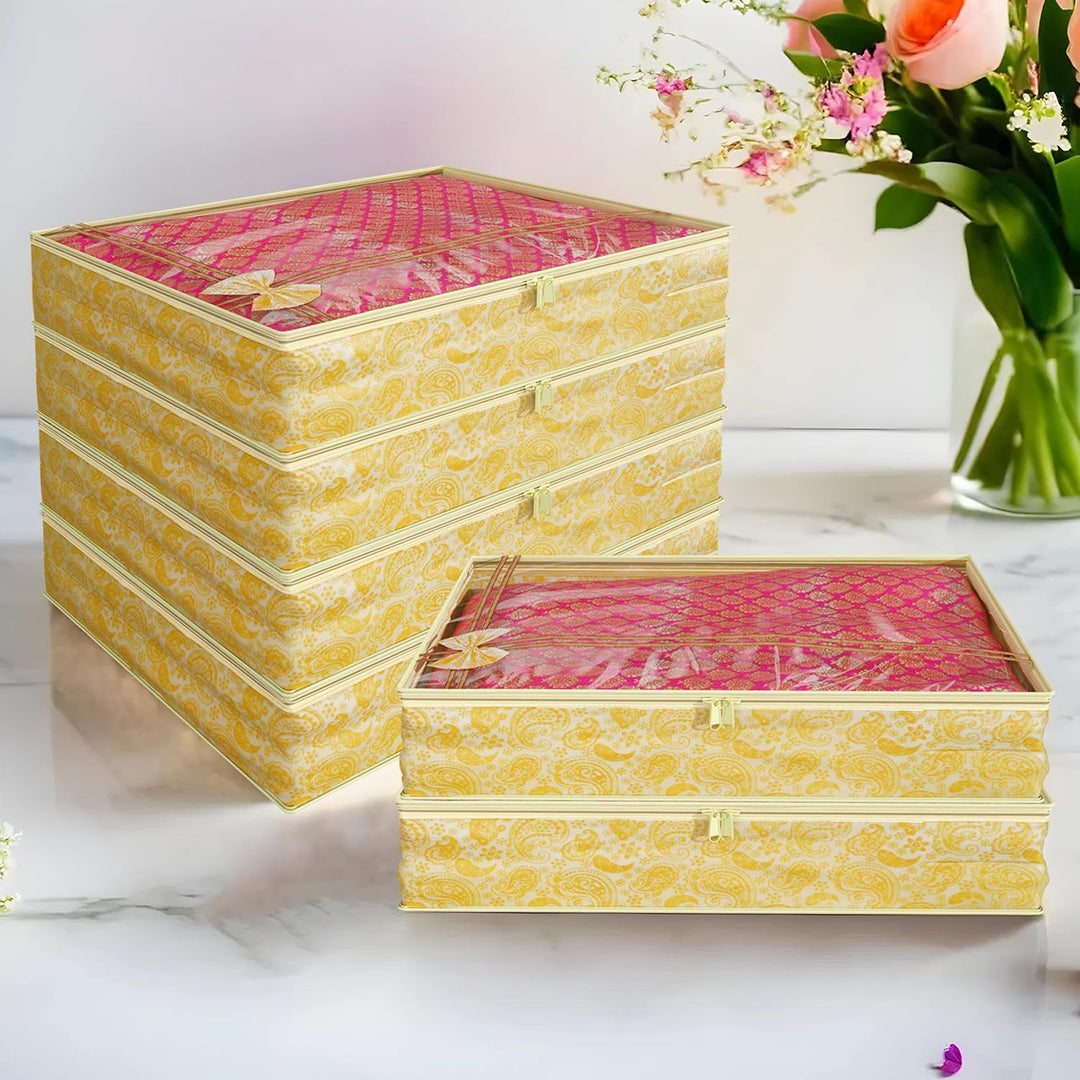 Kuber Industries Carry Design Sari-Bezug, 7,6 cm, transparent, nicht gewebt, 6 Stück (gold), HS_38_K