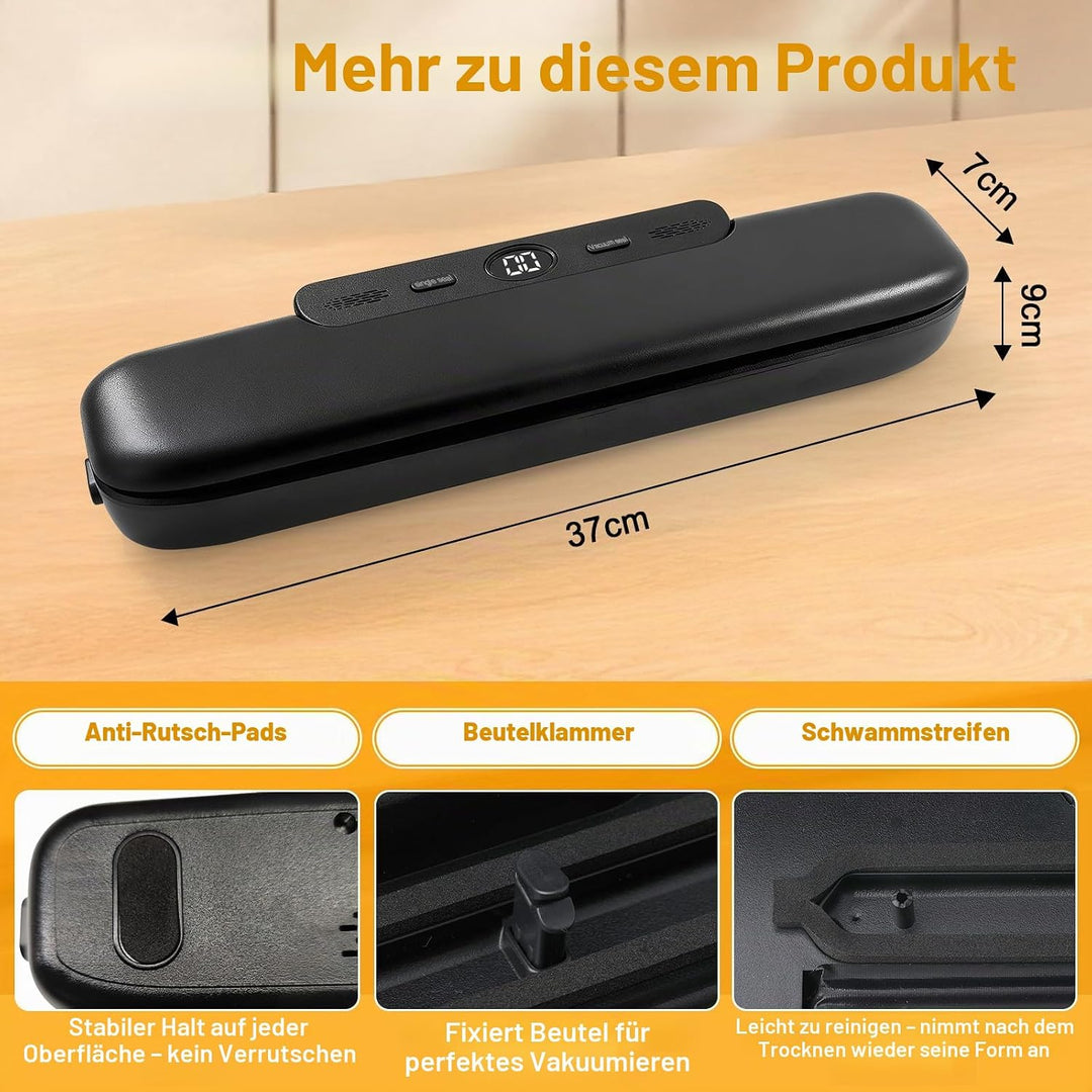 Profi Vakuumiergerät, Vakuumierer für Lebensmittel mit 30 Beuteln, Heiss- & Vakuumversiegelung, Plat