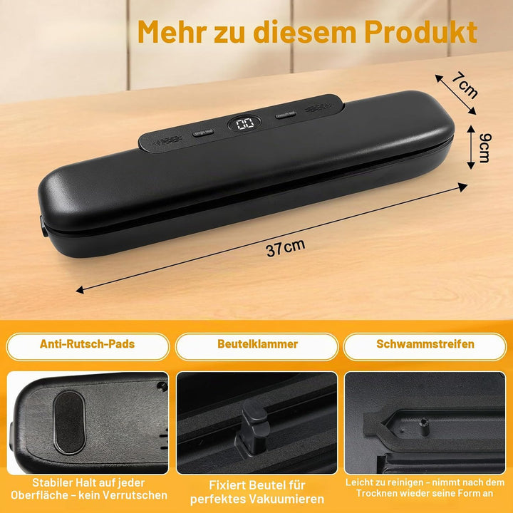 Profi Vakuumiergerät, Vakuumierer für Lebensmittel mit 30 Beuteln, Heiss- & Vakuumversiegelung, Plat