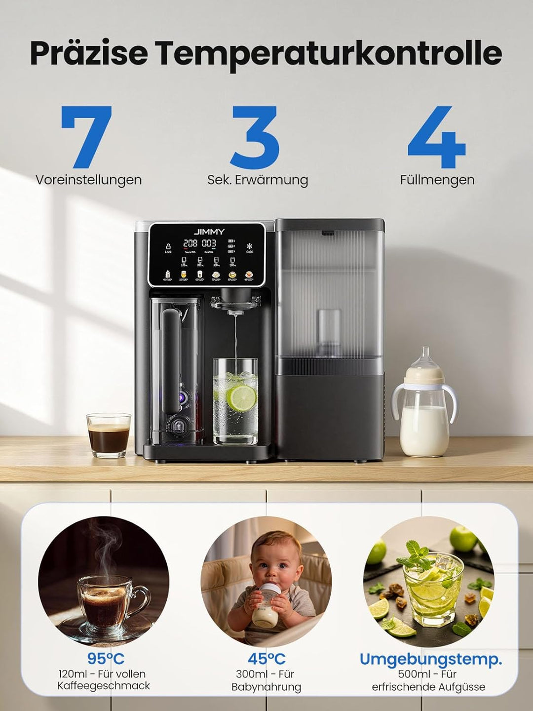 Jimmy R9 Pro Osmoseanlage Trinkwasser Auftisch, Umkehrosmoseanlage Wasserfilter, mit Heisswasserspen
