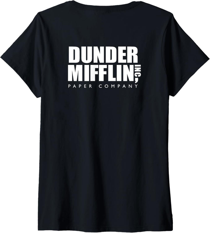 The Office Dunder Mifflin Logo linke Brust und Rücken T-Shirt mit V-Ausschnitt