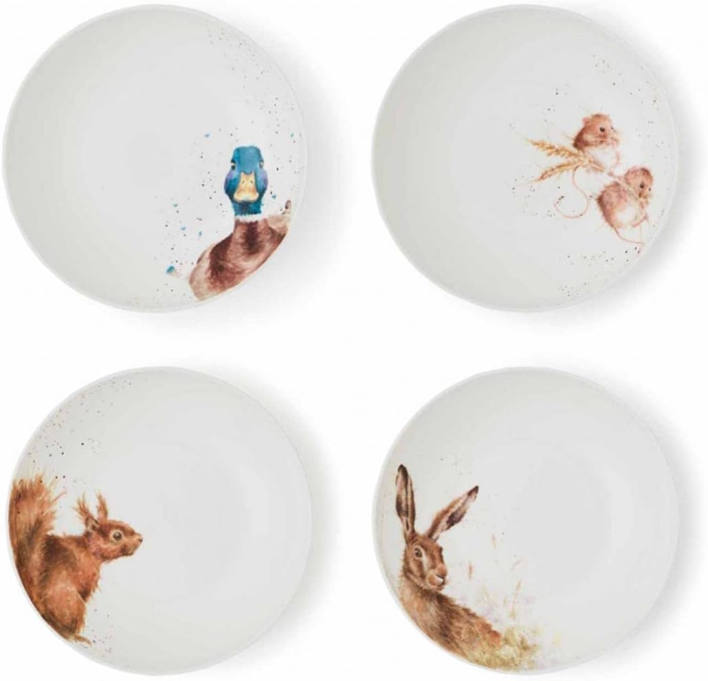 Wrendale Designs Porzellan Pasta- & Suppenteller 4er-Set (Ente Hase Maus Eichhörnchen) Tiefe Suppen-