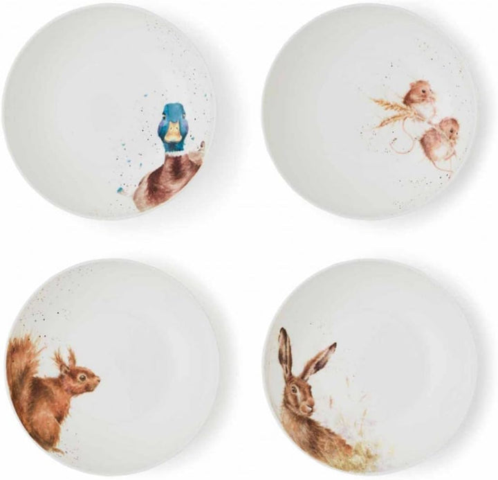 Wrendale Designs Porzellan Pasta- & Suppenteller 4er-Set (Ente Hase Maus Eichhörnchen) Tiefe Suppen-