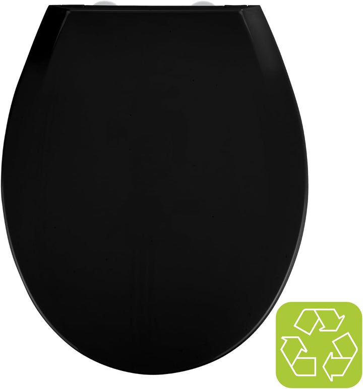 WENKO Premium WC-Sitz Kos Schwarz, Toilettendeckel mit Absenkautomatik und Fix-Clip Hygiene Befestig