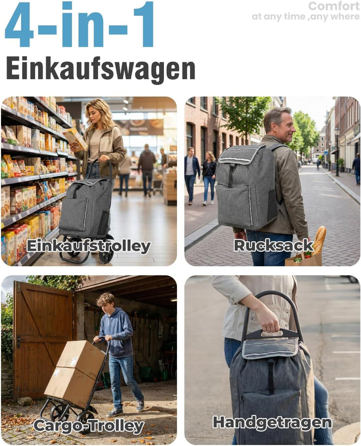 Homecall Einkaufstrolley Klappbar Einkaufswagen mit 50L + 5L kühlfunktion Bis 50KG, Einkaufstasche m