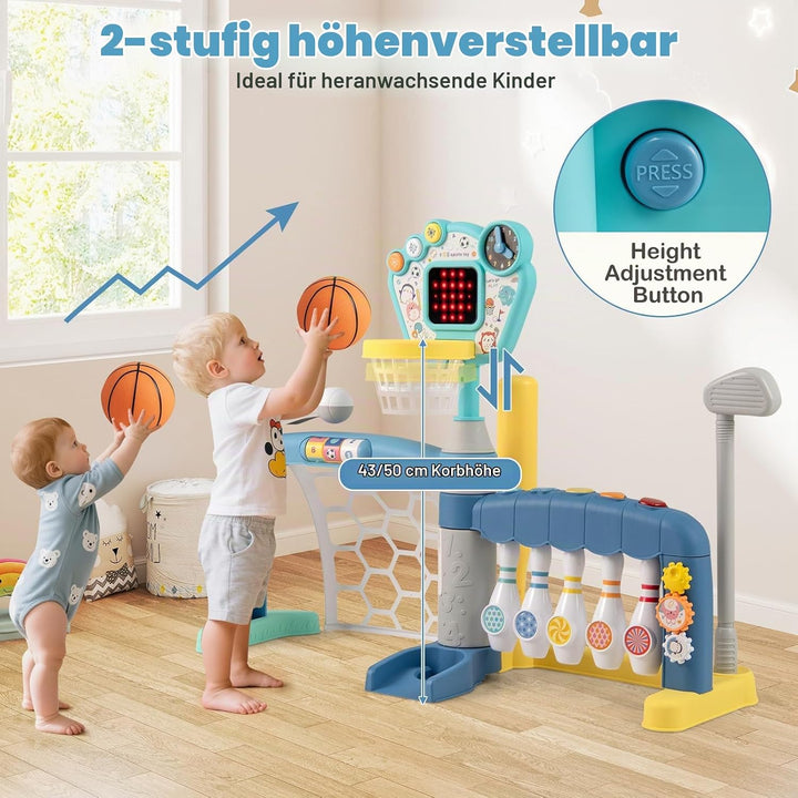 HOMASIS 5 in 1 Kinder Basketballkorb Set mit Licht &amp; Sound, multifunktional Basketballständer mit Fu