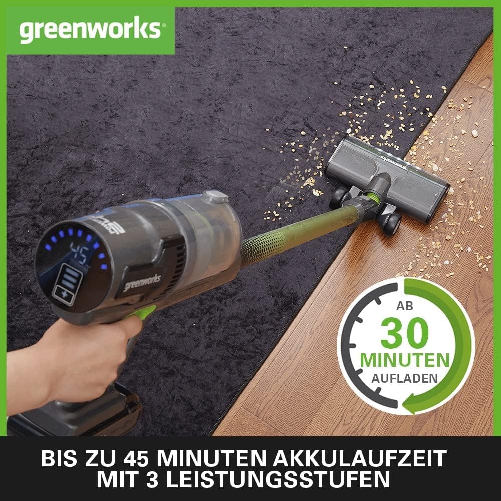 Greenworks GD24SVK4D Deluxe Kabelloser Staubsauger, hohe Saugleistung, 45 Minuten Laufzeit, Hepa-Fil