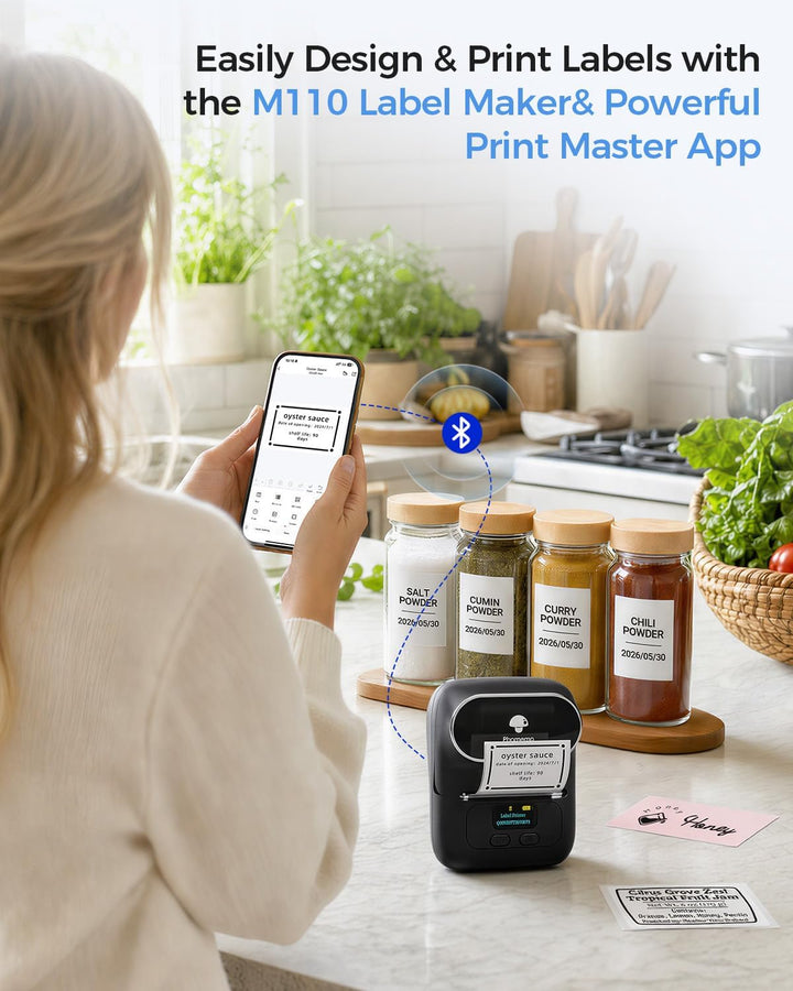 Phomemo M110 Etikettendrucker Thermo Etikettendrucker Mini Bluetooth Handheld-Drucker mit für Kleidu