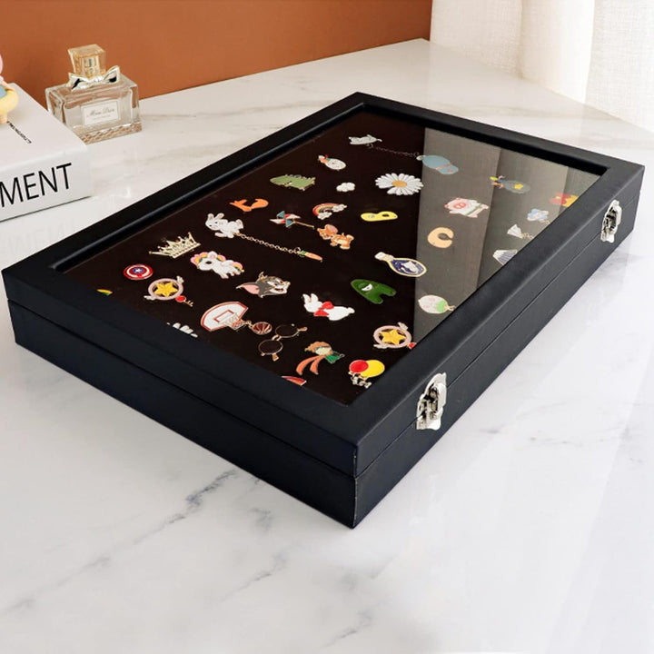 Cryfokt Pin Vitrine, Medaillen-Sammlungsdisplay mit Verschlussschnalle, Transparenter Glasdeckel Vol