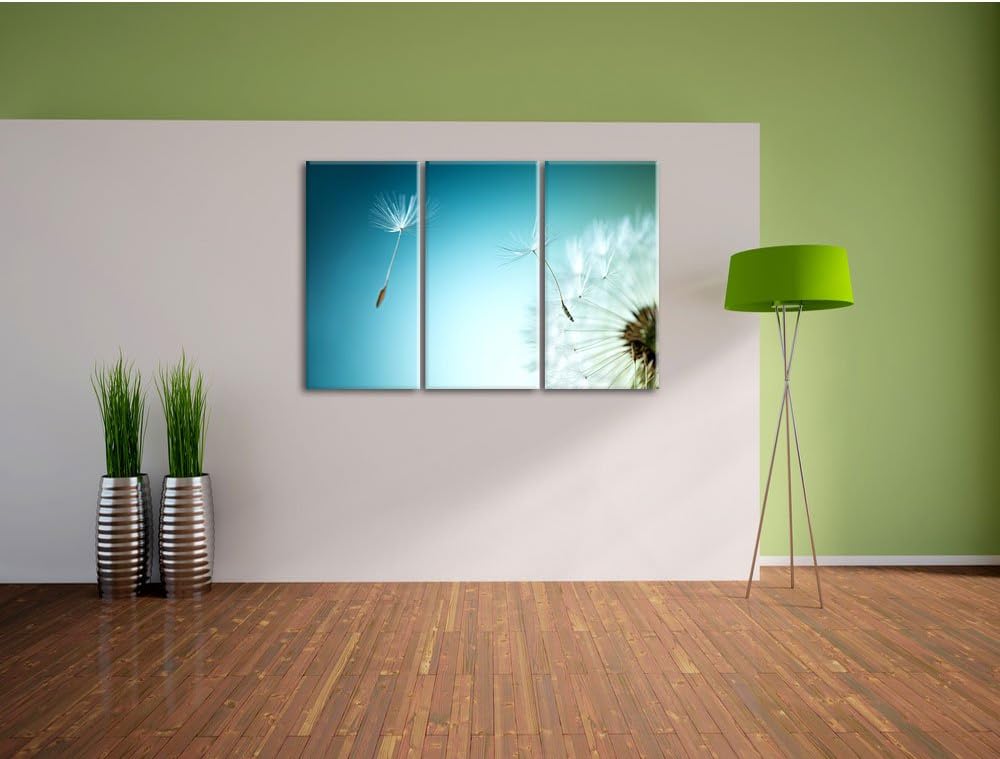 Pixxprint Löwenzahn Pusteblume als Leinwandbild/Grösse: 3 Teilig (120x80) / Wandbild/Kunstdruck/fert