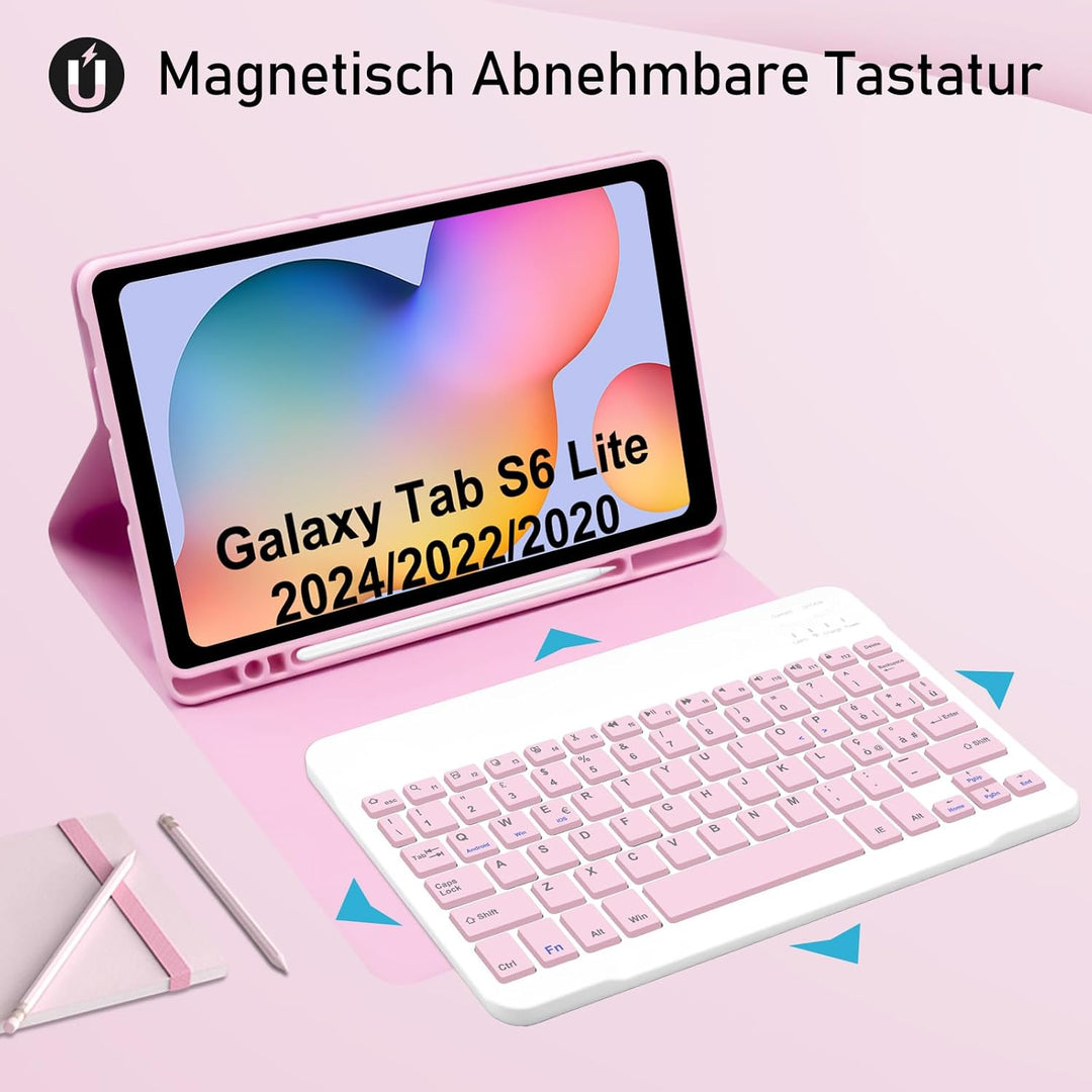Hülle mit Tastatur für Samsung Galaxy Tab S6 Lite 2024/2022/2020, Schutzhülle mit Pencil Halter Wire