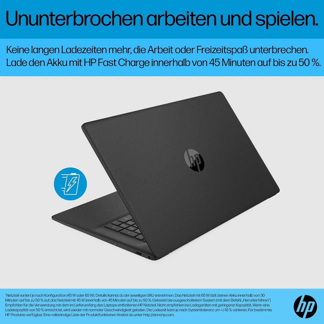 HP Laptop mit 17,3" HD+ Display, AMD Ryzen 3 7320U, 8GB DDR5 RAM, 512 GB SSD, AMD Radeon-Grafik, Win