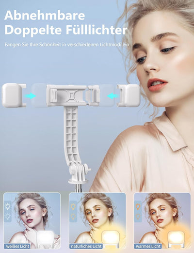 Selfie Stick mit Bluetooth Fernbedienung, Erweiterbarer Extra Lang Reisen Stativ für Smartphone, 360