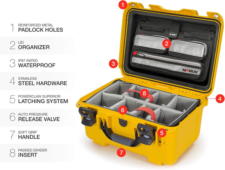 Nanuk 918 Wasserdichter Hartschalenkoffer Mit Gepolsterten Trennwänden und Organizer für Deckel - Ge