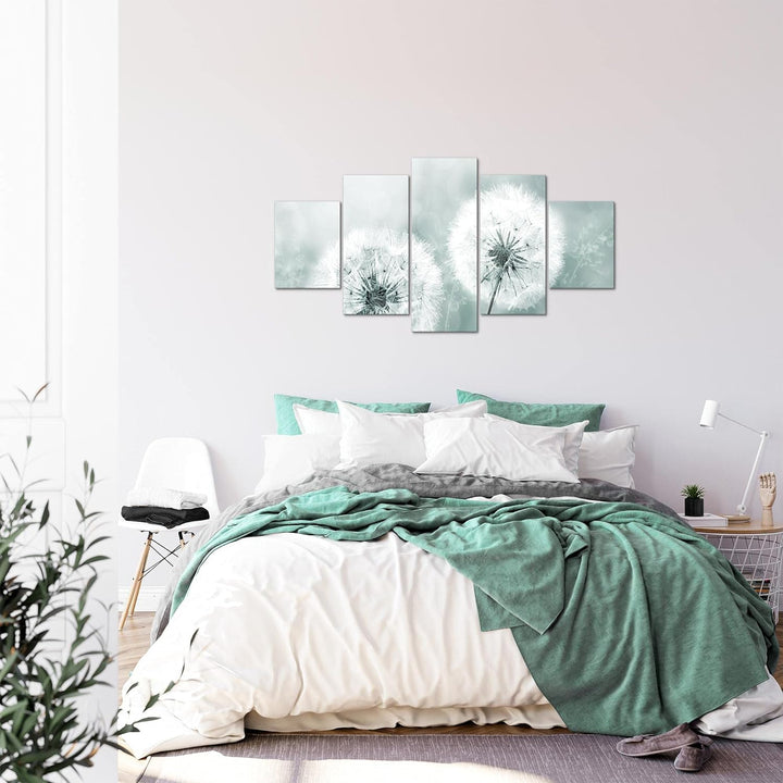 Runa Art Bild Wohnzimmer Schlafzimmer Pusteblume 5 Teilig Natur Grau Blau Wandbilder auf Vlies Leinw