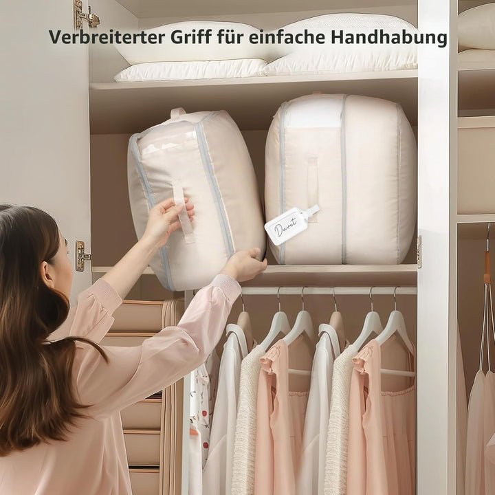 DIMJ Selbstkomprimierender Organizer - Bettwäsche Aufbewahrung 4 Stück Aufbewahrung Bettdecken Kompr