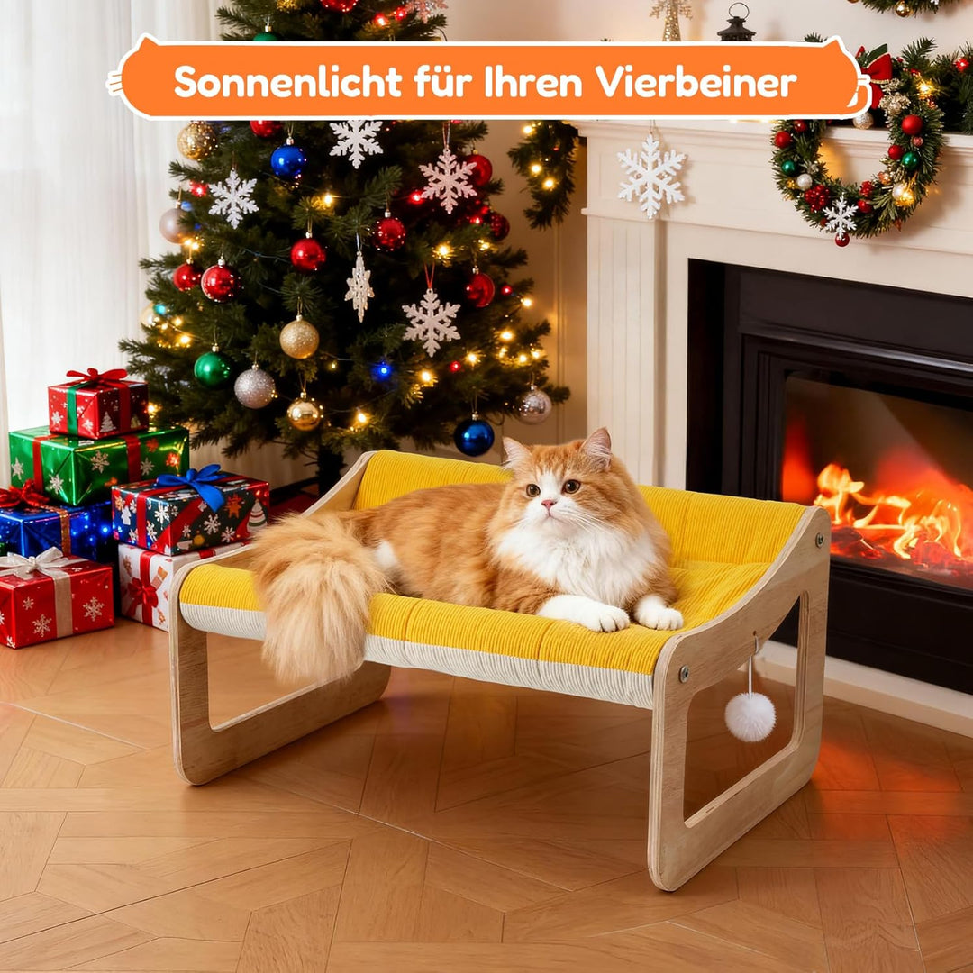 BSWAY Erhöhtes Katzenbett Sofa aus Holz - sonnengelbes Katzensofa 53x40 cm modischer Katzenstuhl mit