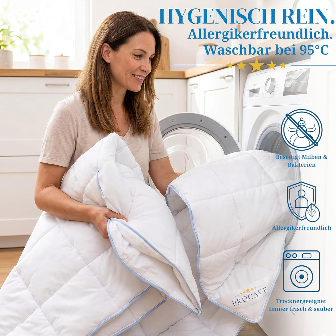 PROCAVE TopCool 4 Jahreszeiten Qualitäts-Bettdecke mit Druckknöpfen für Winter und Sommer | Soft-Kom