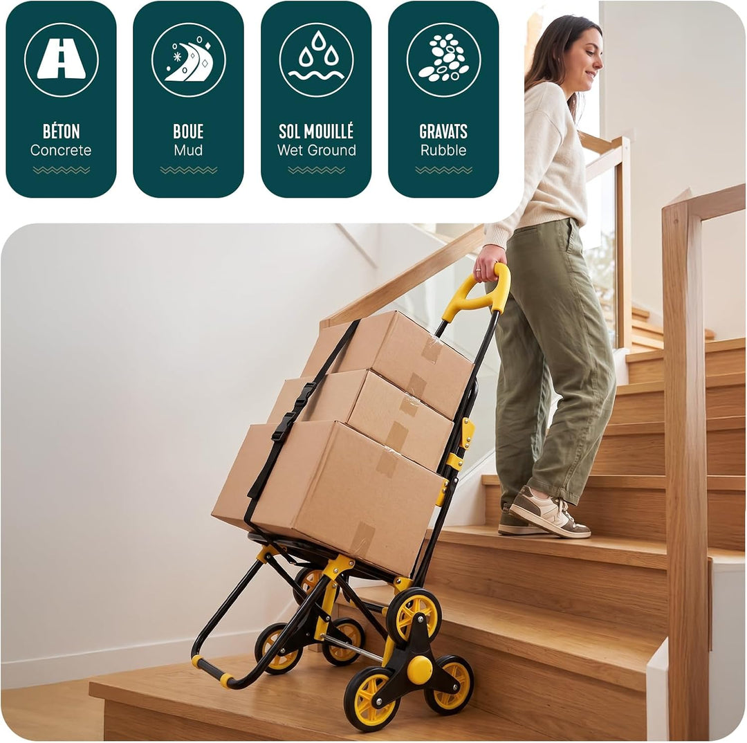 VOUNOT Einkaufstrolley Treppensteiger mit Kühlfach und Klappsitz, Einkaufswagen Klappbar mit 3 Räder