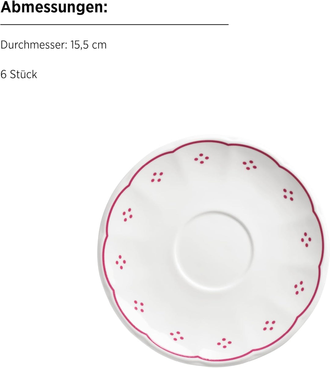 Mäser Serie Lova, Kaffeeservice 18-teilig Porzellan – 6 Dessertteller 19,5 cm, 6 Tassen 19 cl & 6 Un
