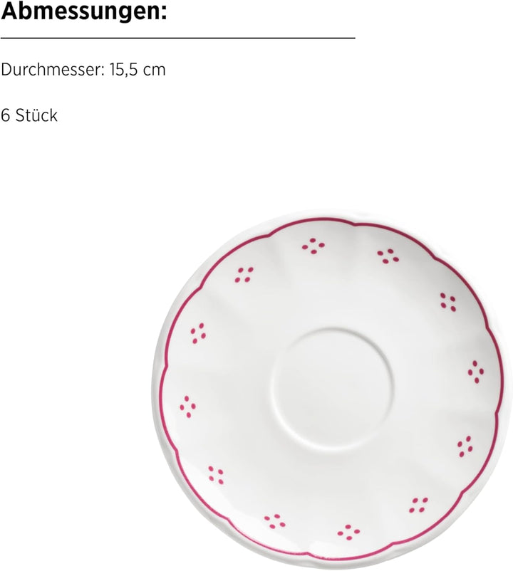 Mäser Serie Lova, Kaffeeservice 18-teilig Porzellan – 6 Dessertteller 19,5 cm, 6 Tassen 19 cl & 6 Un