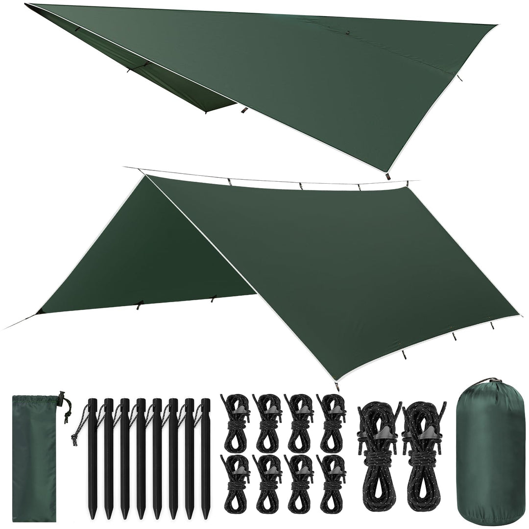 Tarp 3x3/3x5M Wasserdicht, Ultraleicht Camping Zeltplane, Anti-UV Sonnen Regen Schutz Schnee, mit Ös