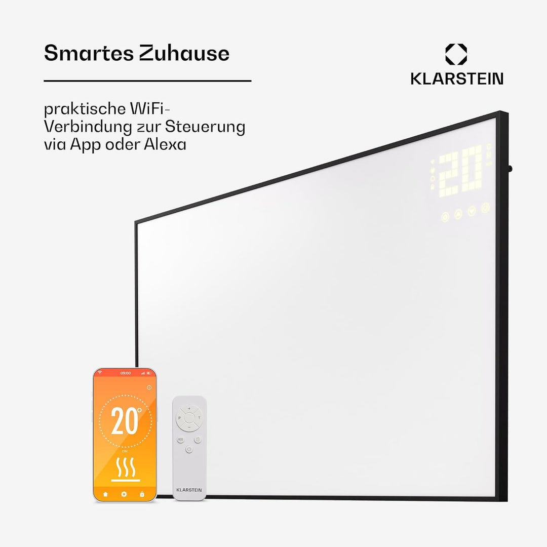 Klarstein Infrarotheizung mit Thermostat, 600W Elektroheizung, Smart Home Infrarotheizung zur Wandmo