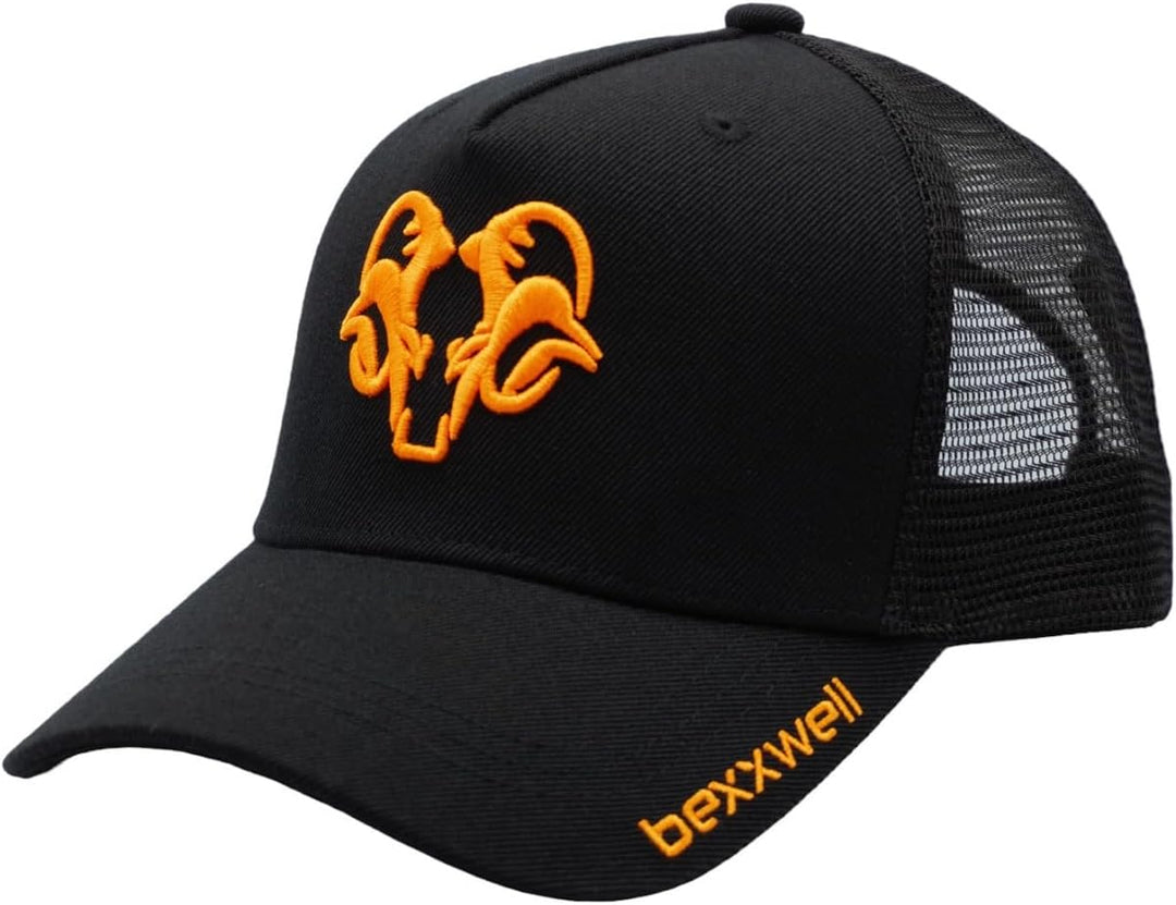 Bexxwell Trucker Cap schwarz/orange mit 3D Logo-Stickerei (optimale Passform, Kappe, Black, Truckerc