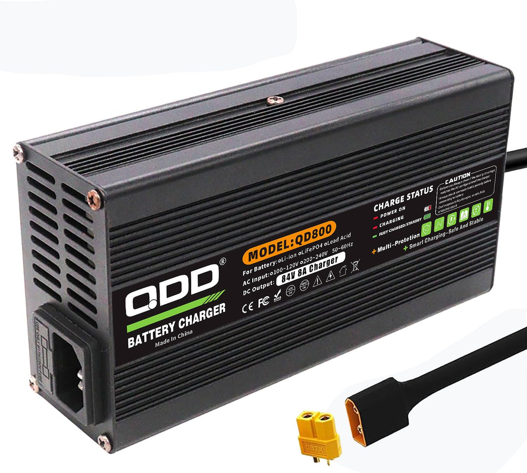 QDD 84V 8A Li-Ionen-Akku-Smart-Ladegerät mit Kühlventilator,schwarzes Aluminiumgehäuse,sicher und la