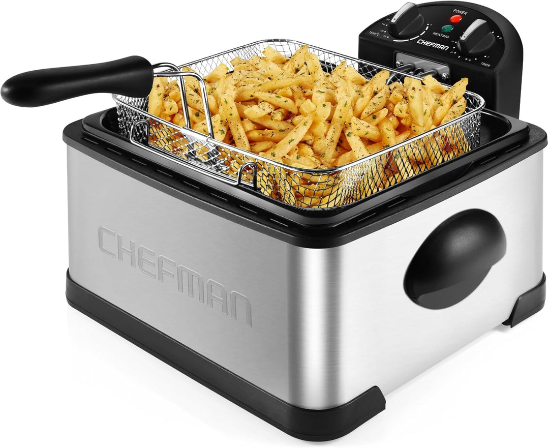 Chefman 4,3 Liter Fritteuse mit Sieb, XL Jumbo Grösse, Einstellbare Temperatur & Timer, Perfekt für