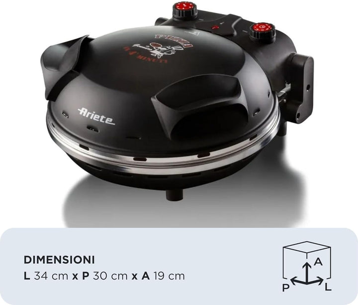 Ariete 917 Pizza in 4 Minuten, Pizzaofen, 1200 W, Schamottstein mit Antihaftbeschichtung, Höchsttemp