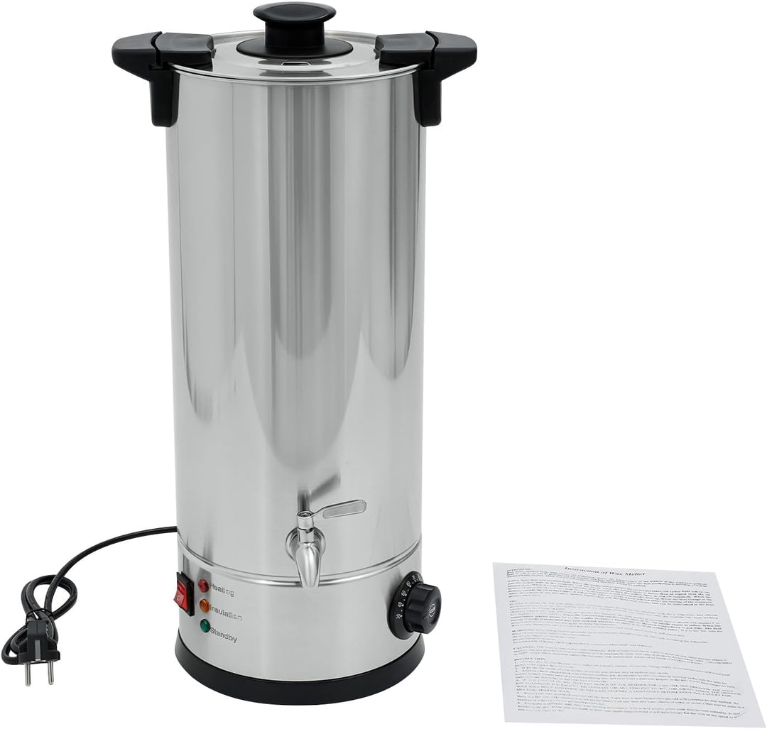 Wachsschmelzer 9L 1800W, beheizter Wachs-Schmelztopf aus Edelstahl 0-110°C | 304 Edelstahl + PP, Iso