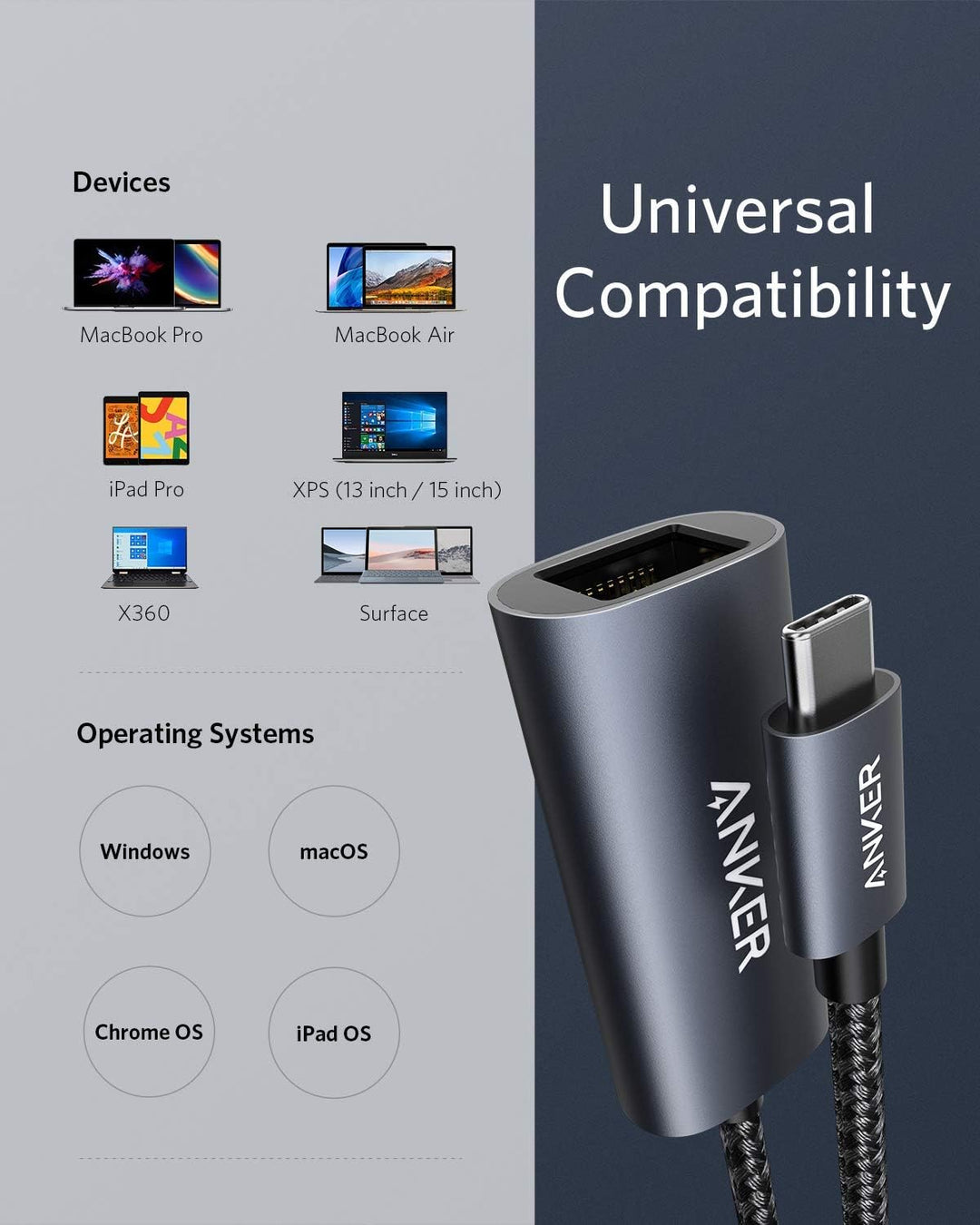 Anker PowerExpand USB-C auf Gigabit Ethernet Adapter, Aluminium, kompaktes Design, USB-C Ethernet Ad