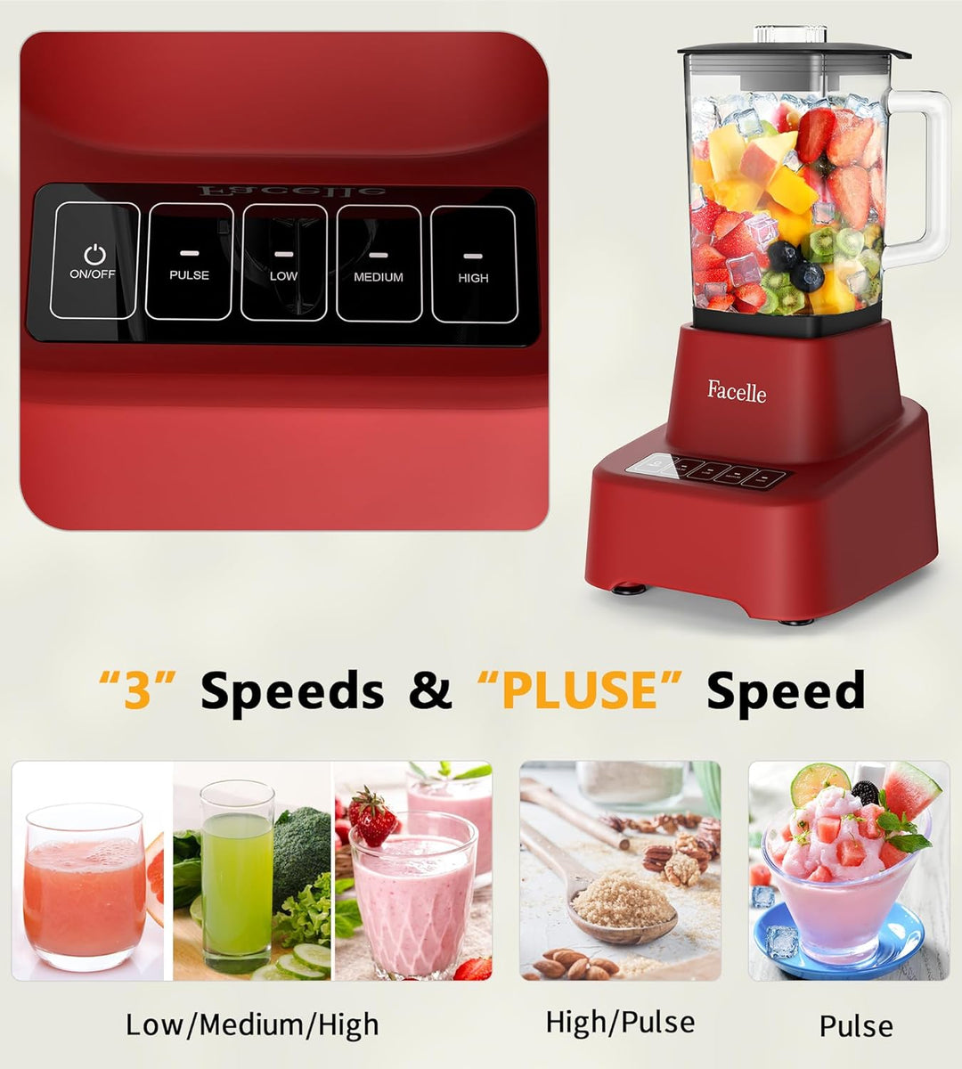 Standmixer, Facelle Mixer Smoothie Maker für Smoothies und Shakes, 1,6L Glasmixer mit Touchscreen 3+