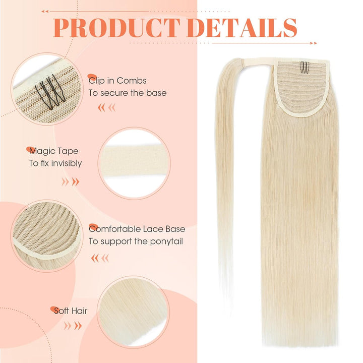 Benehair Ponytail Extension Echthaar, 100% Echthaar Zopf Extensions Echthaar, Wrap Around Ponytail f
