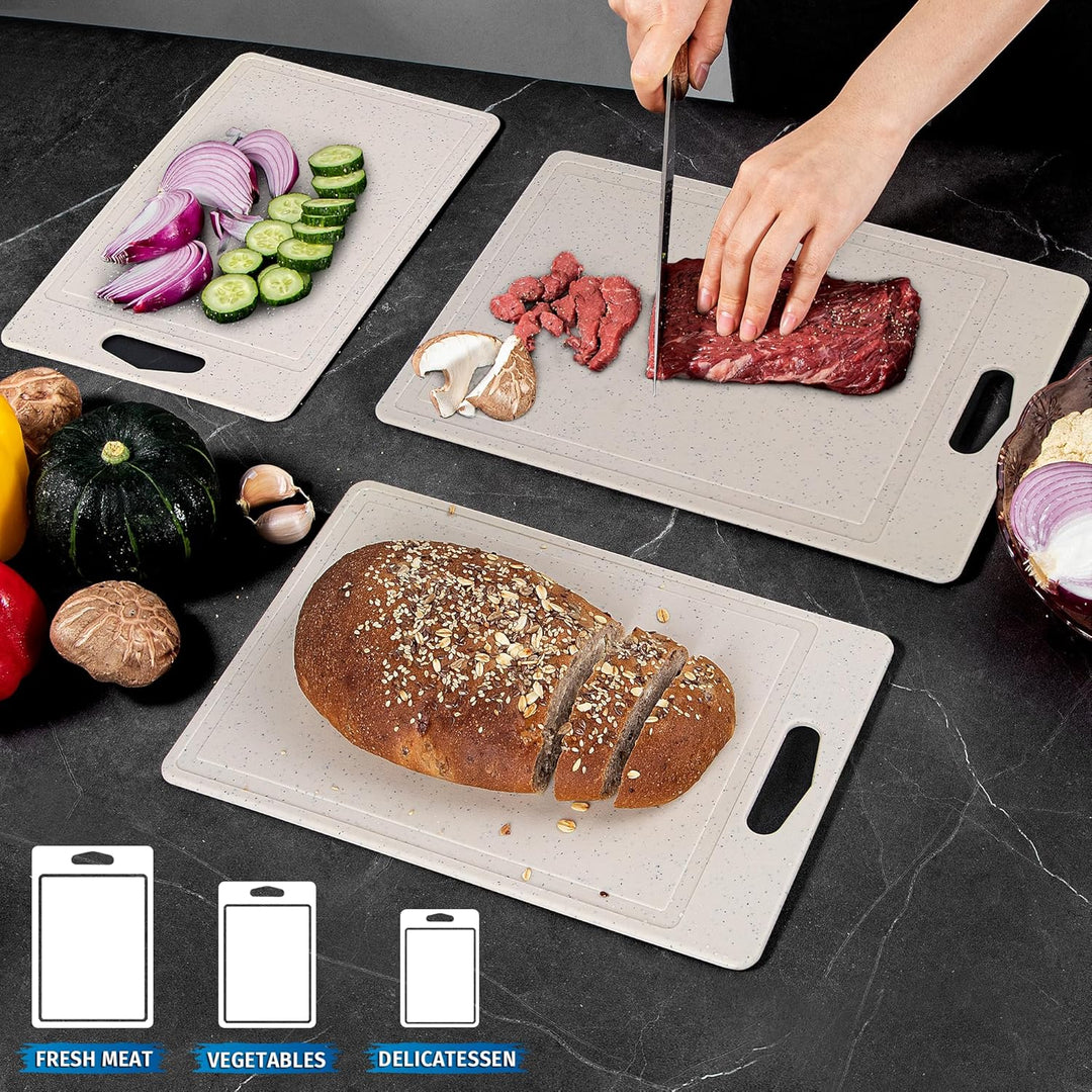 DIFULI Schneidebrett Set 3-teilig Granitoptik, 100% Rutschfeste Aufkleber und Saftkanal, BPA-Free, m