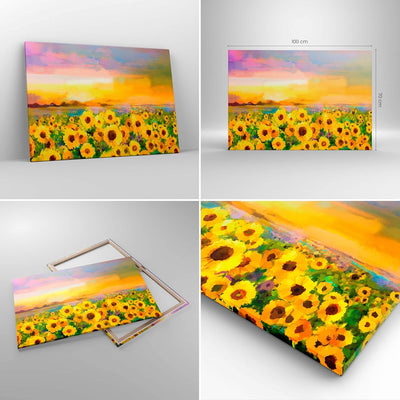 Bilder auf Leinwand 100x70cm Leinwandbild mit Rahmen Sonnenblumen Blume Gross Wanddeko Bild Schlafzi