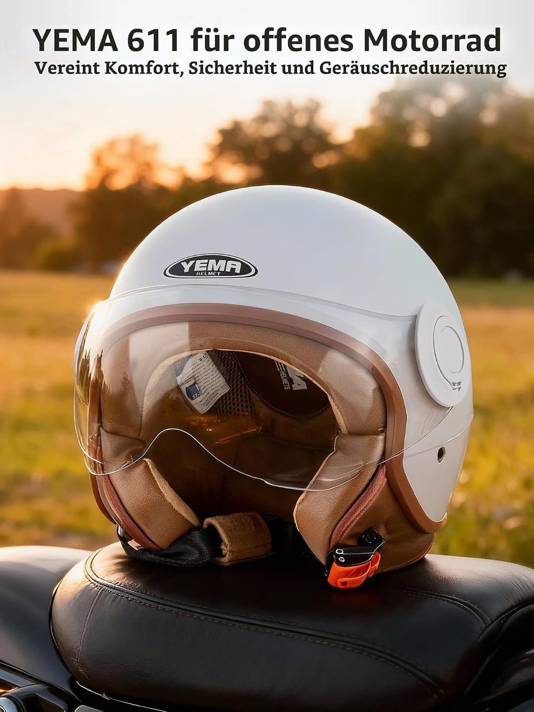 YEMA HELMET Jethelm DW-631 Moped Scooter ECE 3/4 Halbhelm für Herren Damen Kühles Grau L, Kühles Gra
