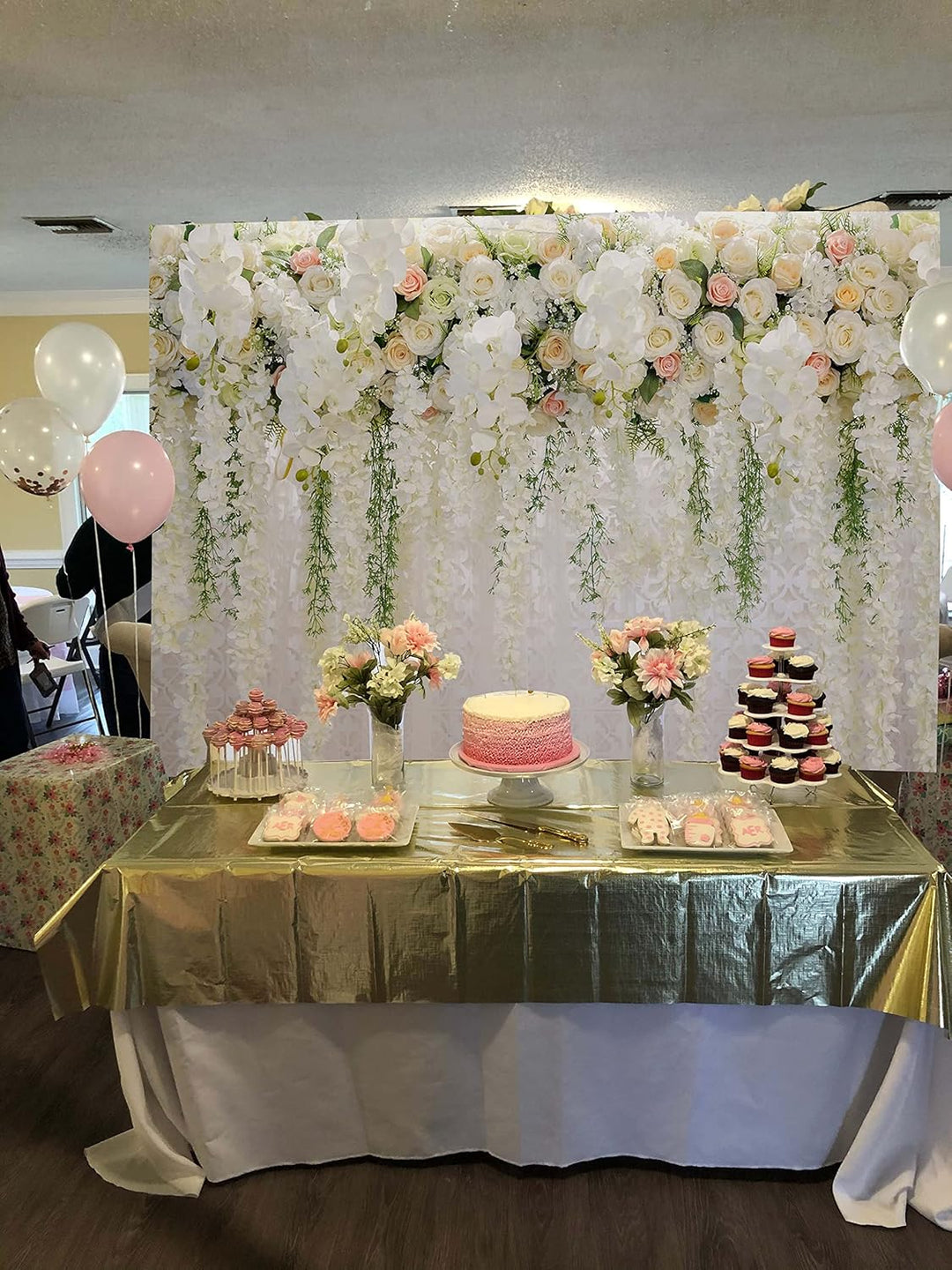 BUTEN Weisser Blumen-Hintergrund, Vorhang für Brautparty, Hochzeit, Rose, Fotografie - Babyparty Dek